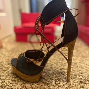 Denim stiletto heels with platform